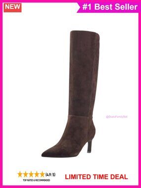 Suede Pointy Toe Knee High Dress Boots Kitten Heel Zip Closure